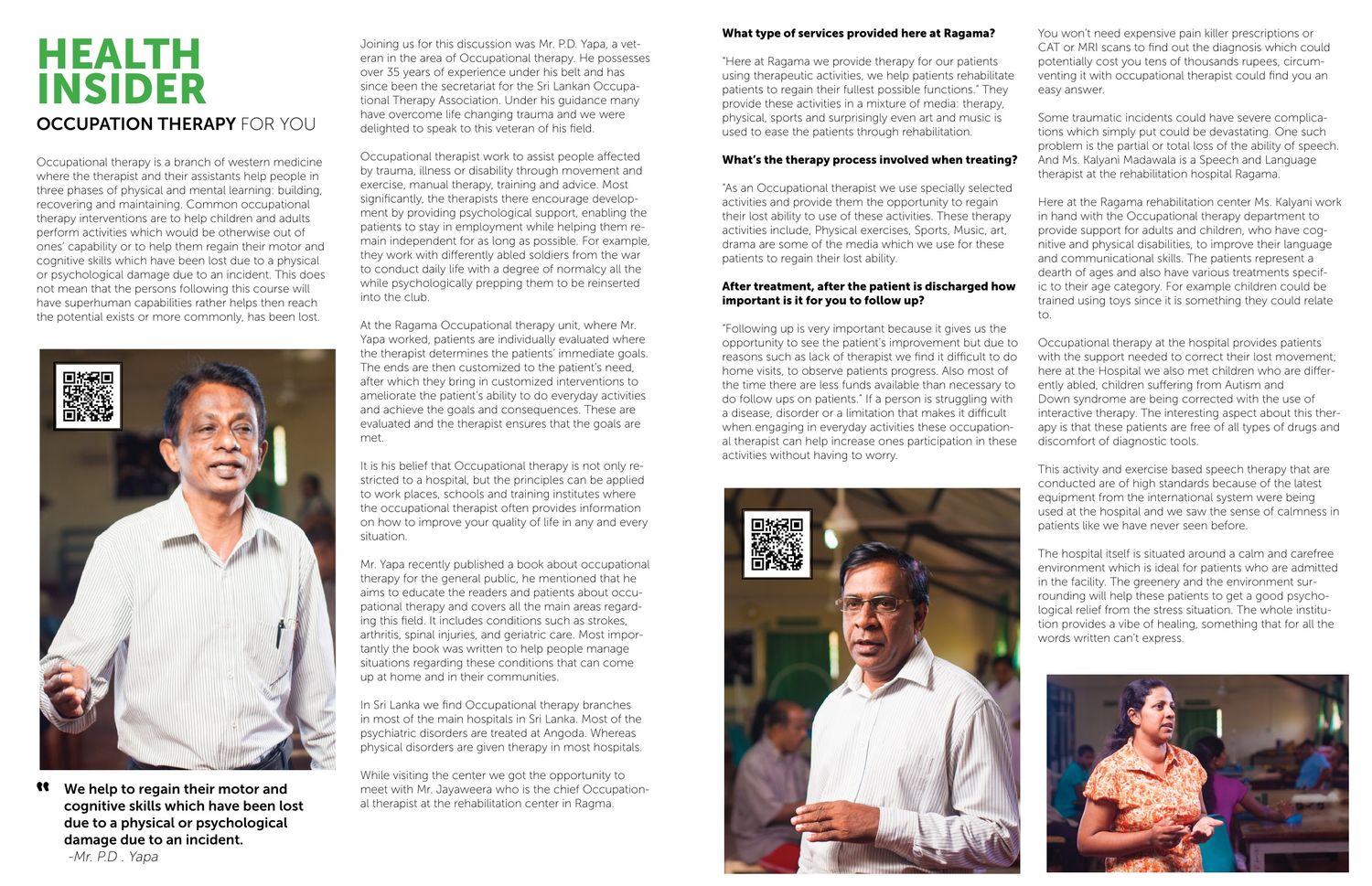 The original Health Insider spread with Mr. P.D. Yapa