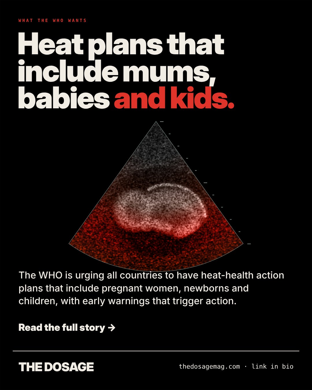 What the WHO wants: heat plans that include mums, babies and kids. An ultrasound scan glowing red with heat.